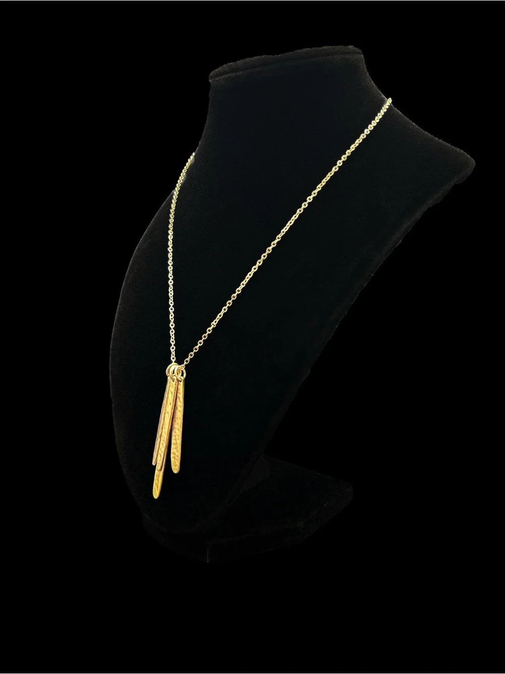 Chico's Gold Tone Hammered Multi-Pendant Necklace, Organic Stick Fringe